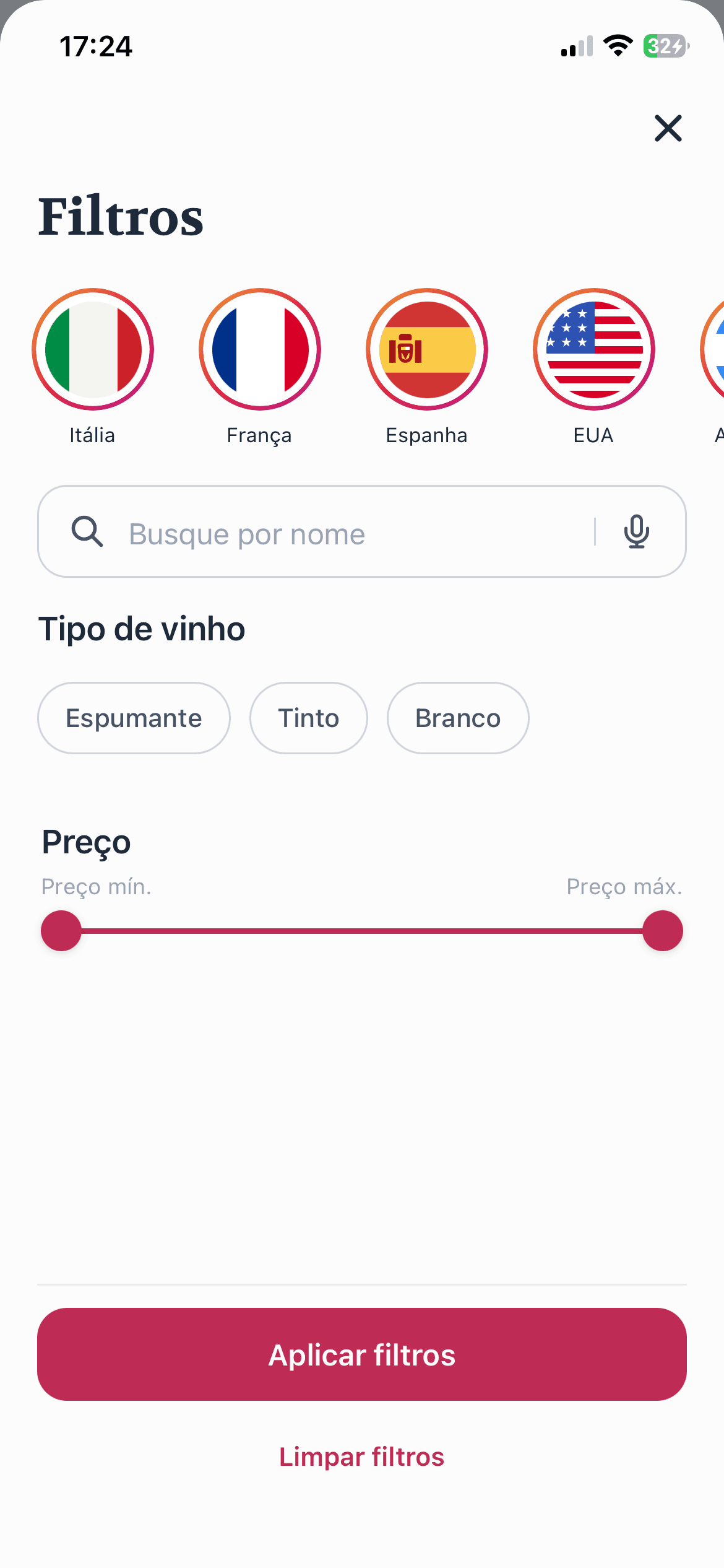 OnlyWine — Filtre por país, tipo e preço